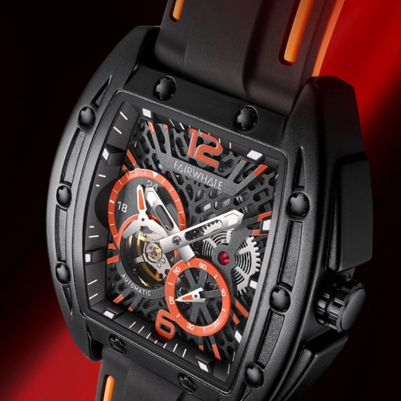 MARK FAIRWHALE Tonneau Waterproof Luminous Tourbillon Automatic Mechanical Watch - Picture 4 of 9